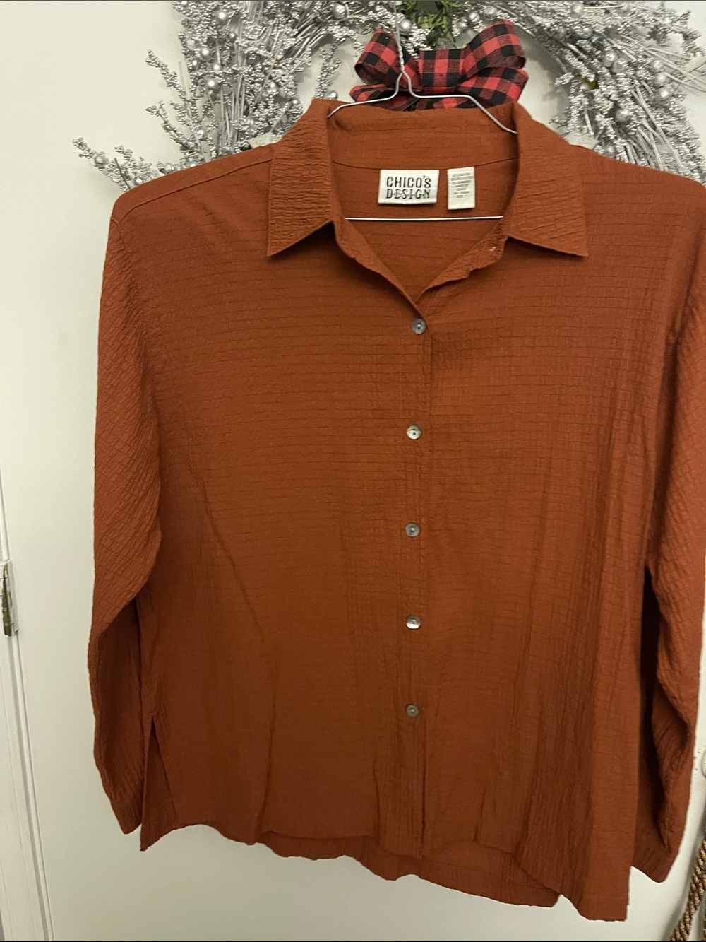 Chico's Long-Sleeve Button-Down Shirt — Rust Brown